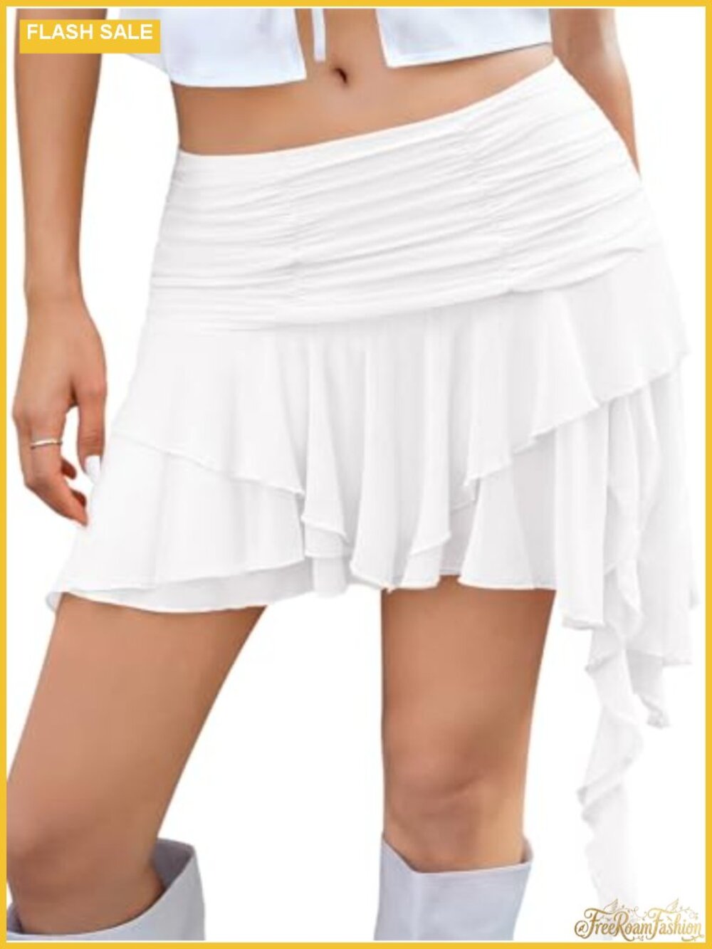 Flowy Ruffled Mini Skirt Y2K Asymmetrical Short Women's Mesh